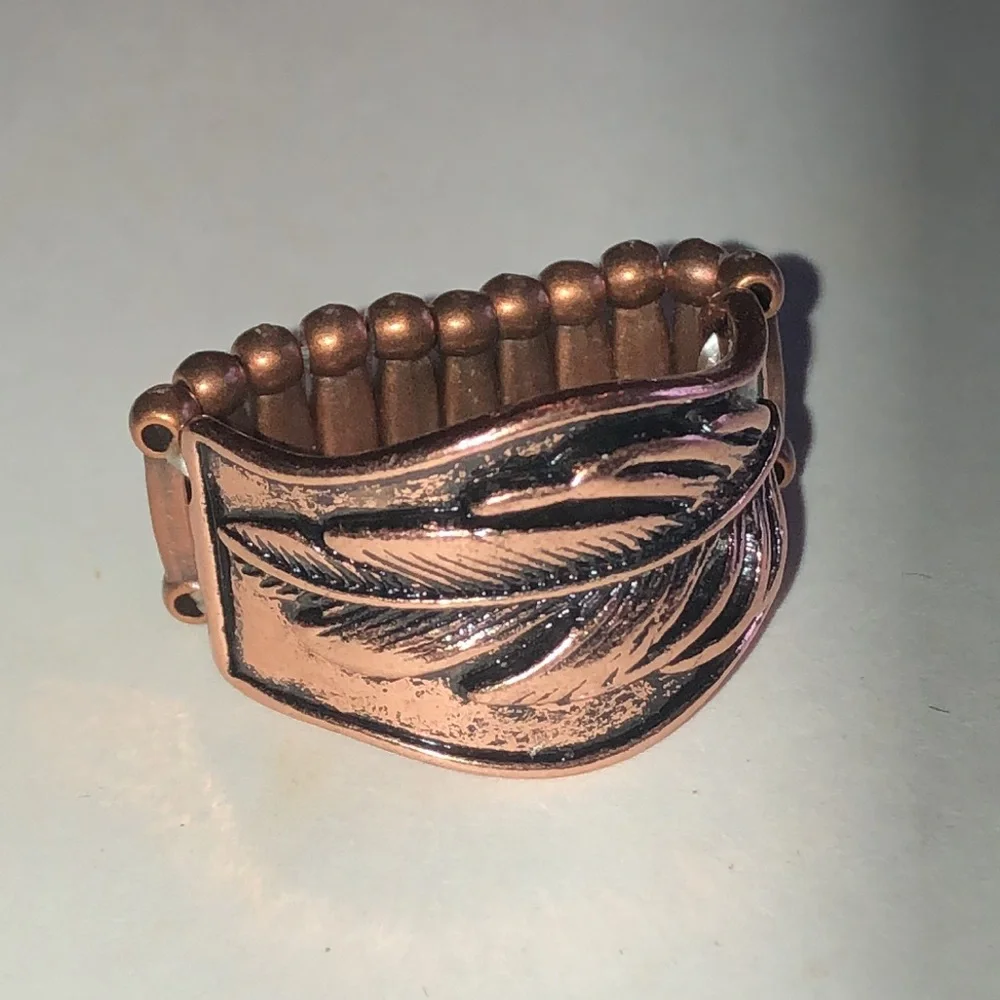 Copper Tone Feather Boho Stretchy Ring